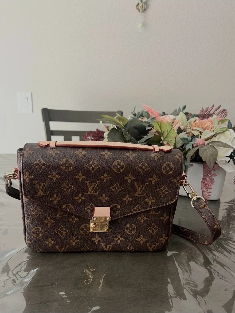 Brown and beige monogram pattern crossbody